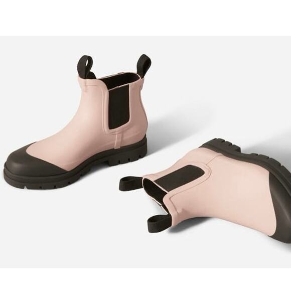 Everlane The Rain Boot Pink Black Chunky Chelsea Waterproof Ankle Rain Boots - Picture 2 of 16